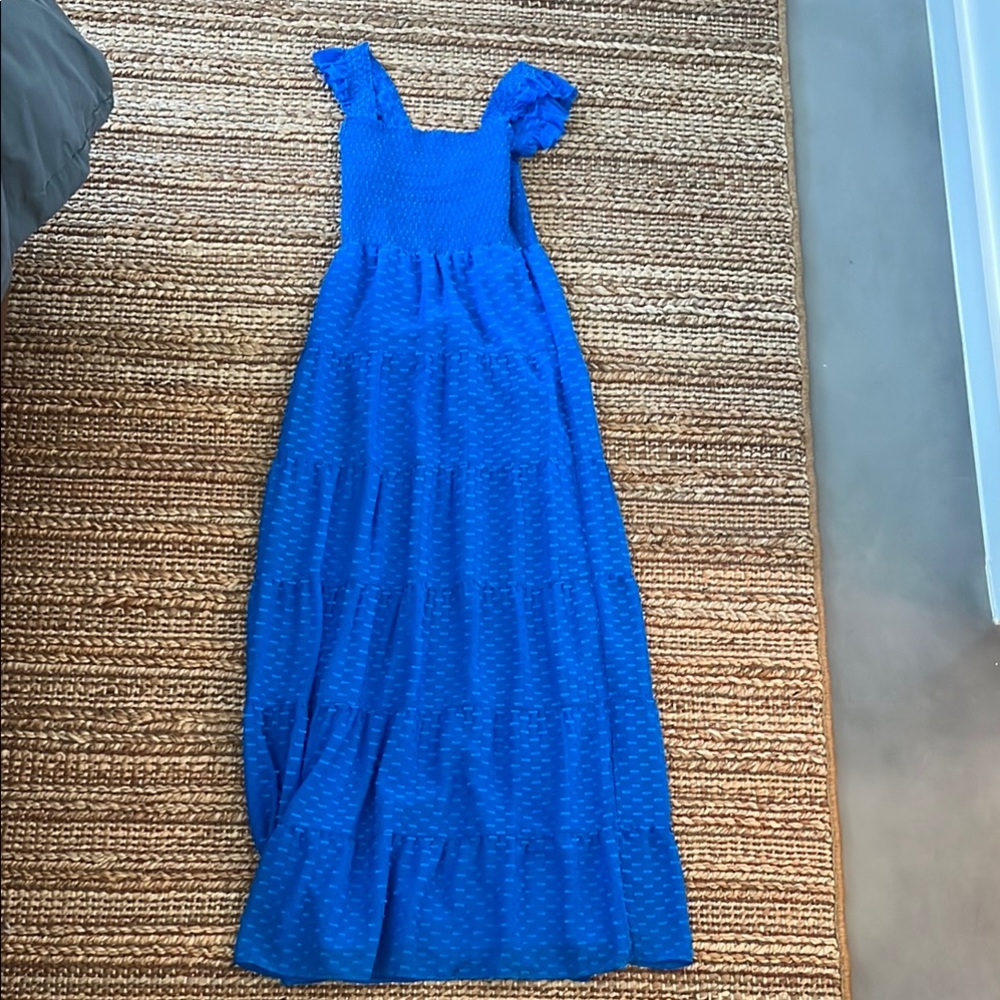 Blue Maxi Dress with Ruffle Sleeves